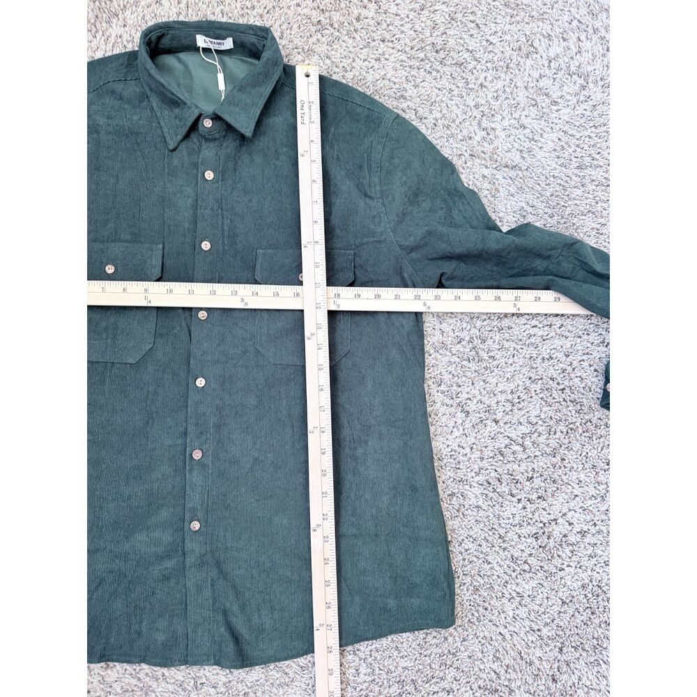 NWT COOFANDY Men’s Green Corduroy Long Sleeve Button-Down Shirt Size Large - Picture 8 of 8